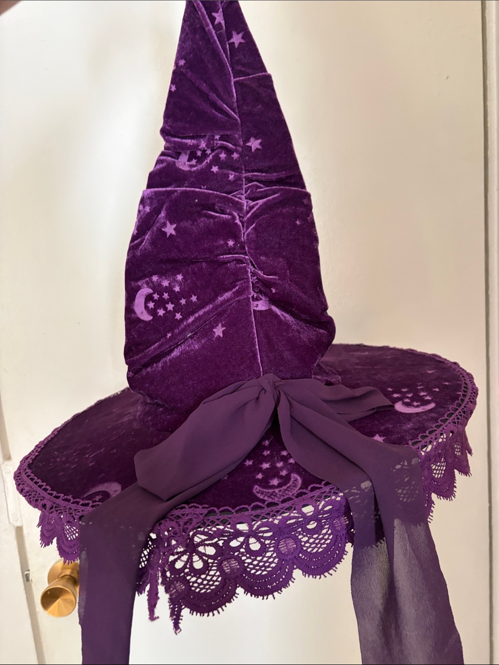 Spirit Purple Velvet Witch Hat with Lace Trim
